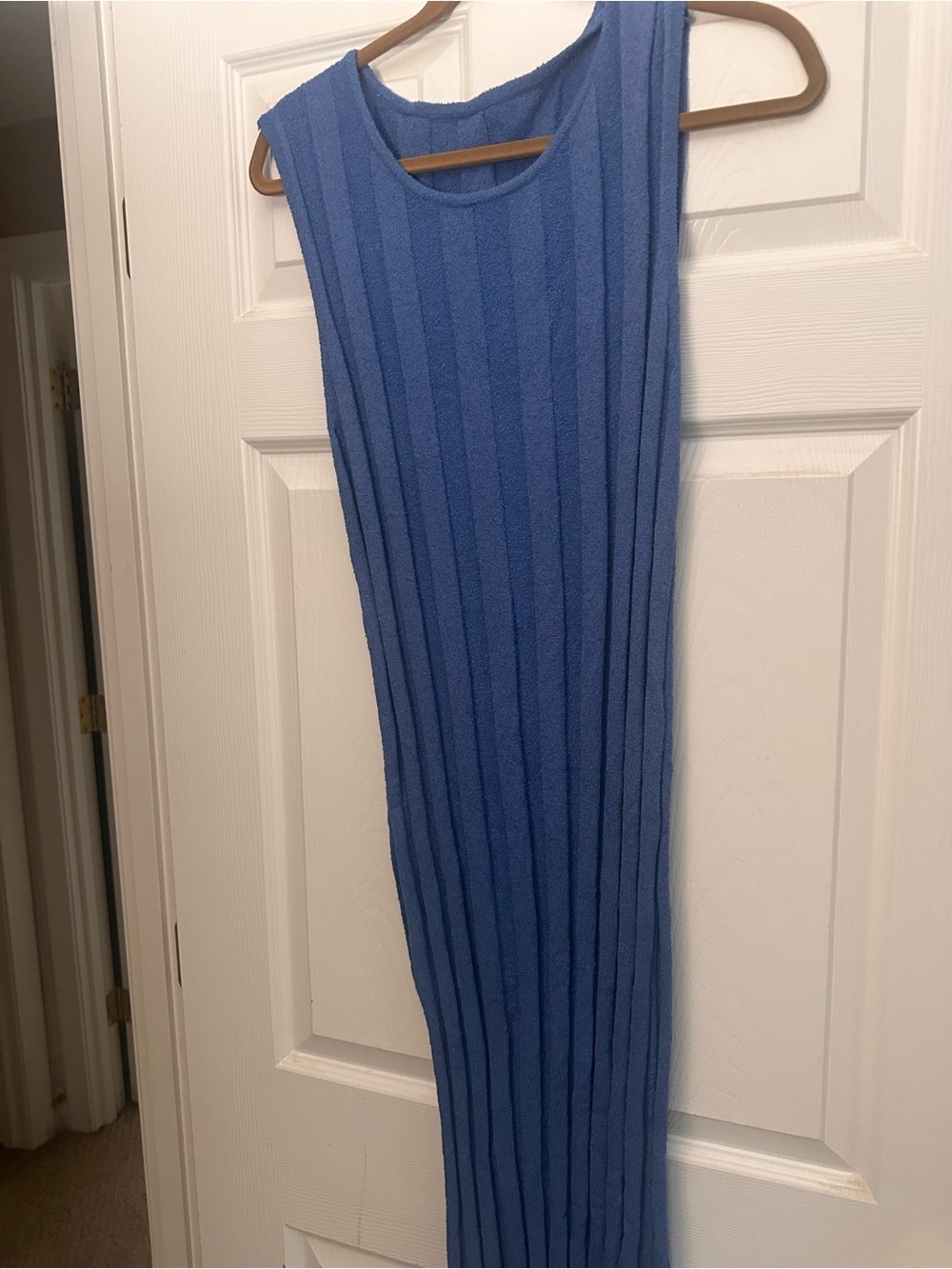 Sleeveless Ribbed Maxi Dress in Periwinkle Blue